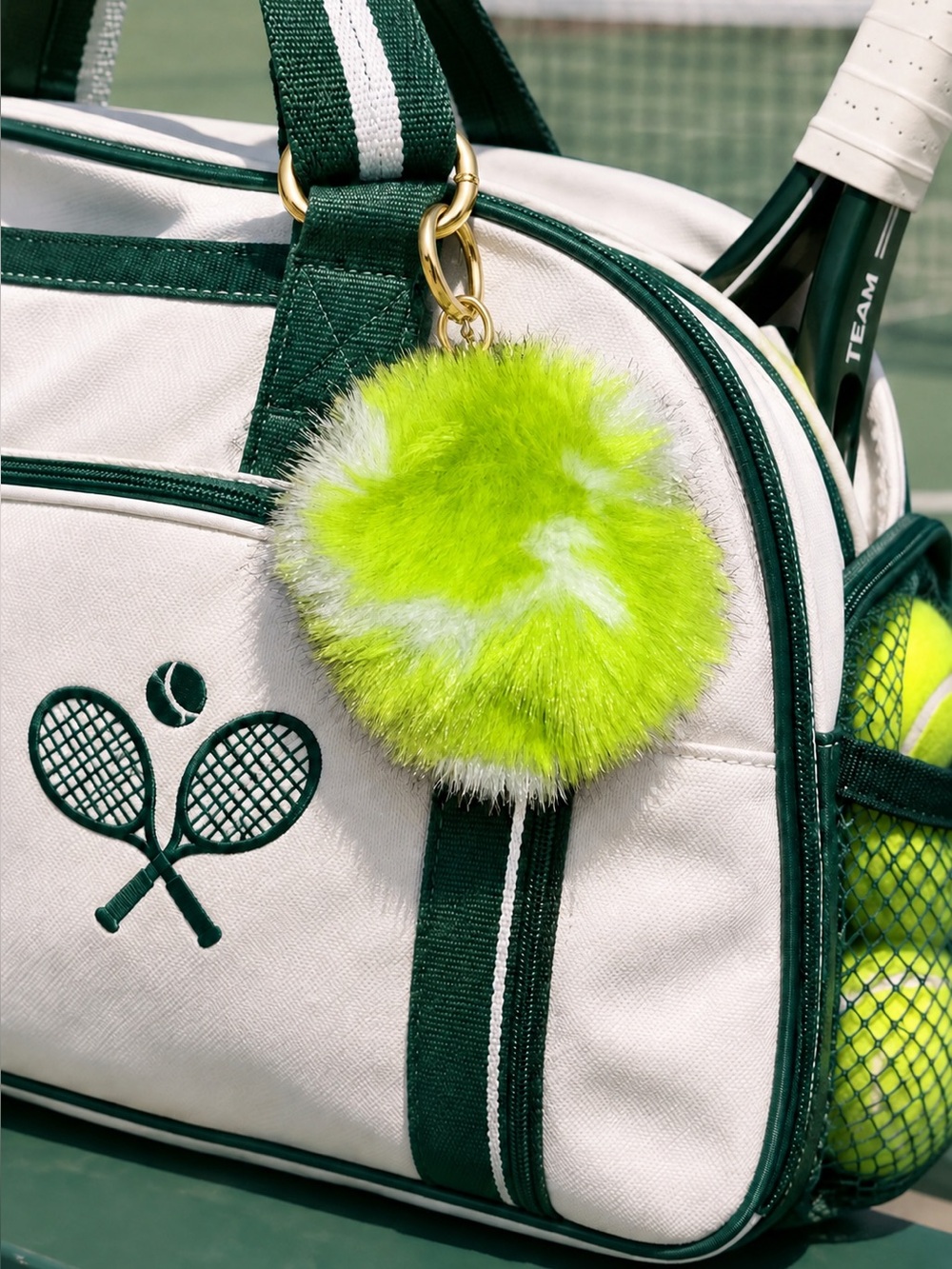 Tennis Ball Faux Fur Pom Pom Bag Charm